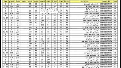 نتيجة السادس الاعدادي الدور الثالث